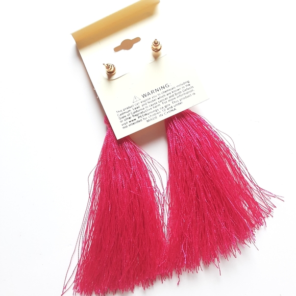 Crystal Collection Hot Pink Tassel Earrings - Picture 10 of 10